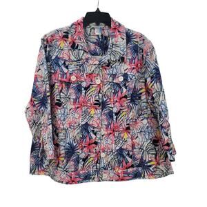 Draper & Damons Womens 2X Casual bLUE Pink Yellow Lightweight Coat Jacket